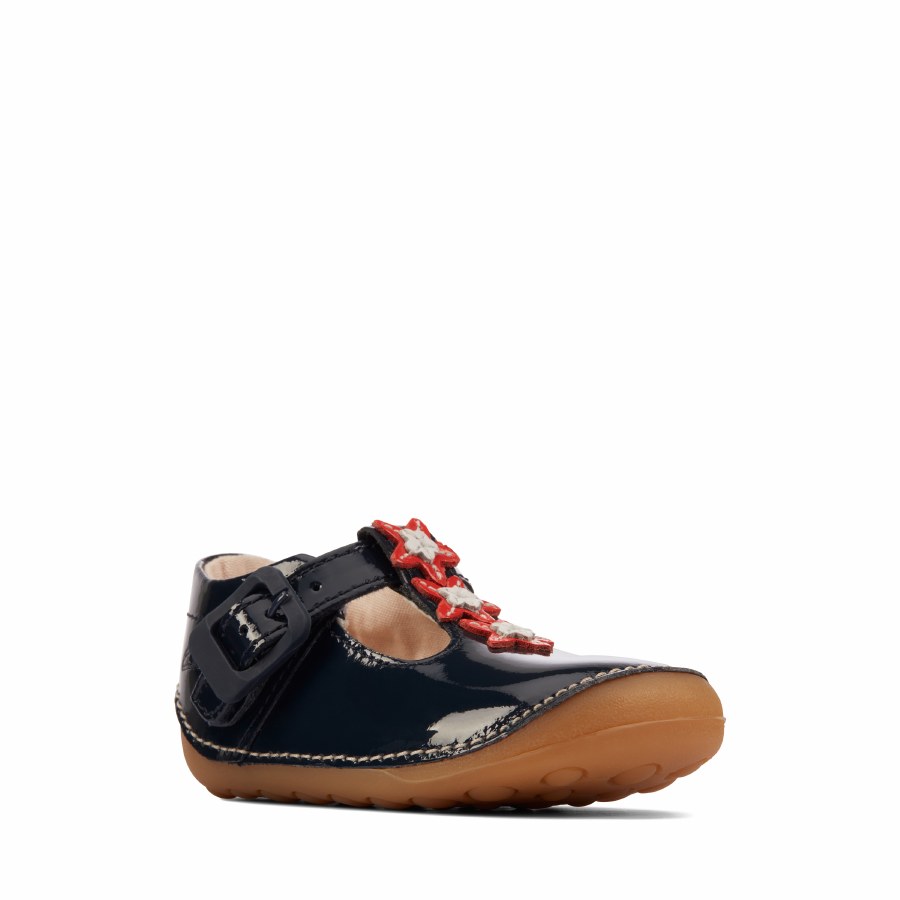 Clarks navy patent best sale shoes